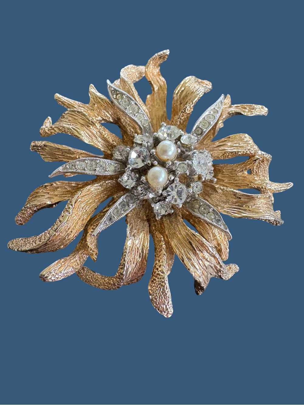 Marcel Boucher Le Couturier Gold Floral Pearl & Crystal Brooch